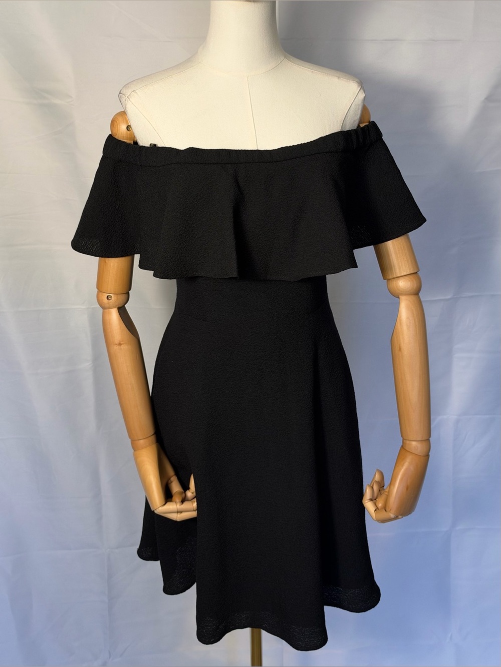 Black Halo Black One-Shoulder Ruffle Dress